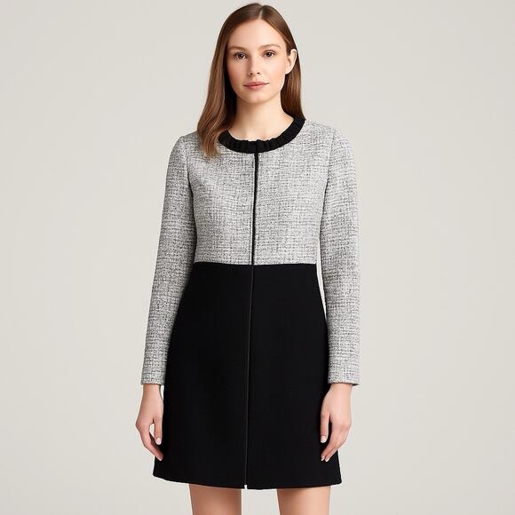 KARL LAGERFELD PARIS Womens Mixed-Media A-Line Dress Black White Tweed Size 2 - Picture 1 of 13